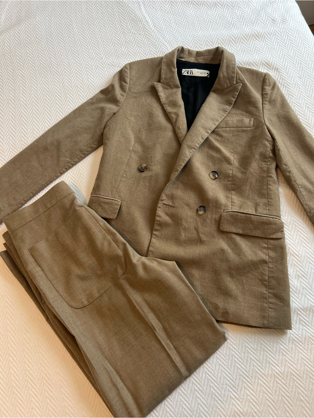 Zara Women’s Double-Breasted Camel Suit and Pants XS